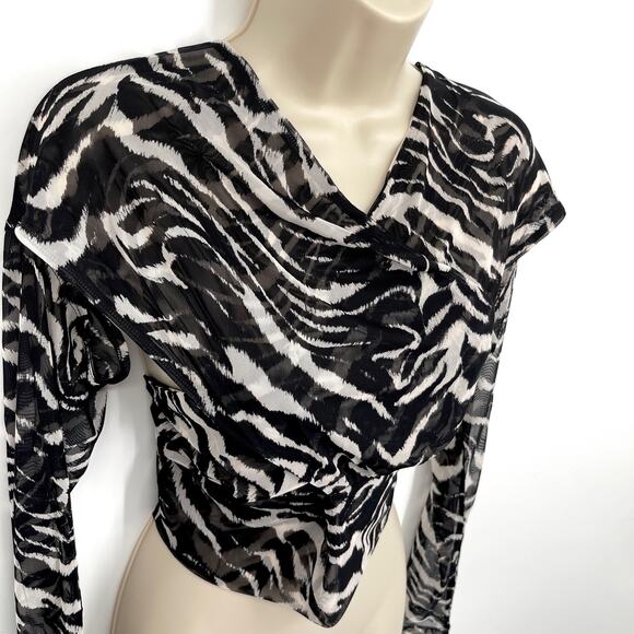 Naked Wardrobe Wrap Top NEW Sz M Style NW-C2128 Black White Zebra Print Sheer - Picture 2 of 9